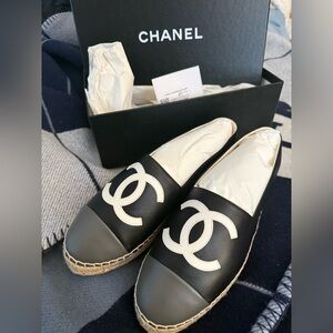 CHANEL Black and White  Espadrilles with CC Logo